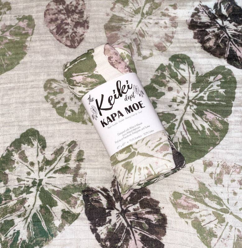 HAWAIIAN Kalo Leaf Stamp Bamboo Muslin Swaddle Blanket
