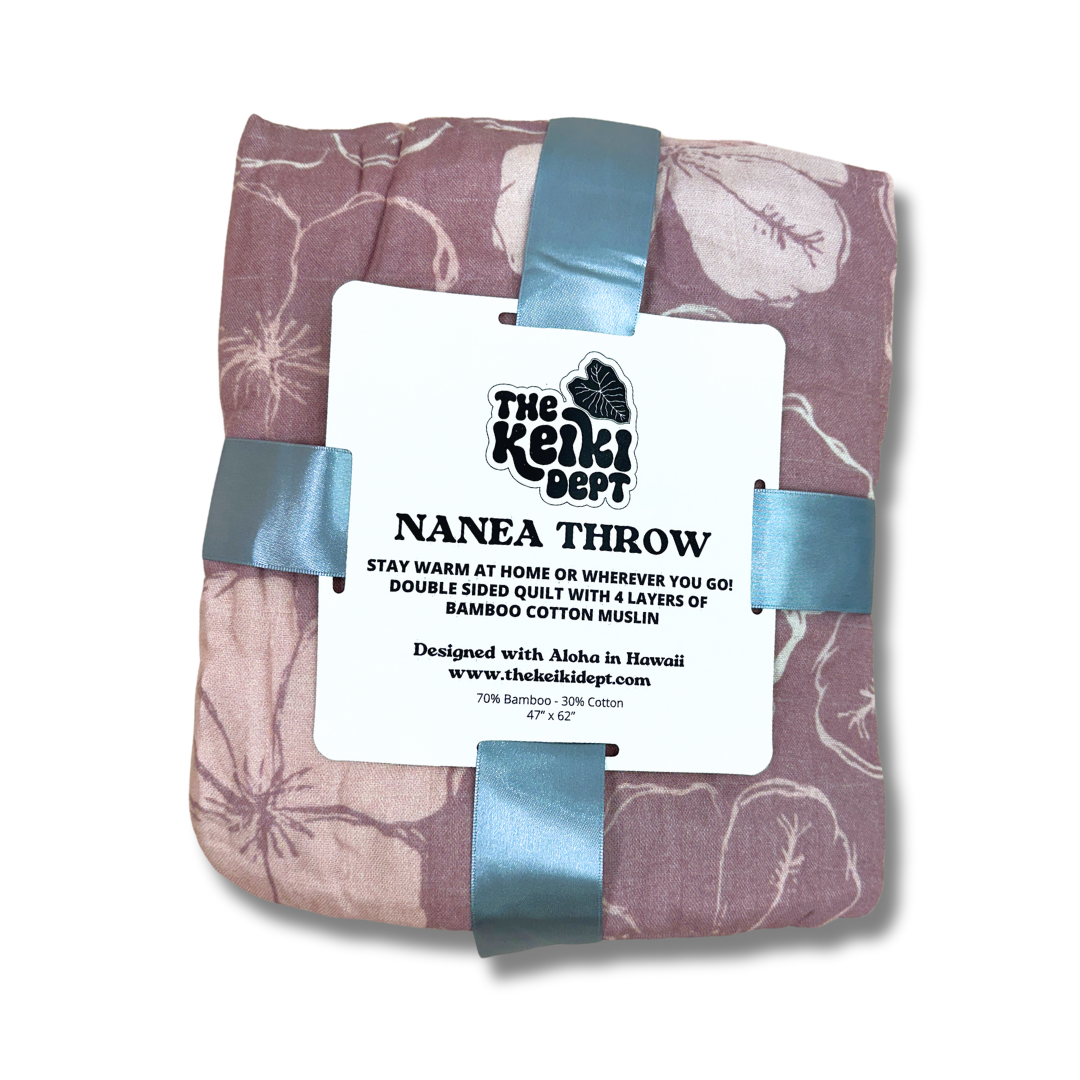 Hawaiian Kokio Hibiscus Nanea Bamboo Muslin Throw Quilt