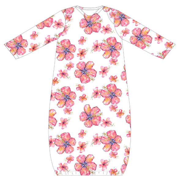 Hibiscus Kiss Bamboo Layette Gown