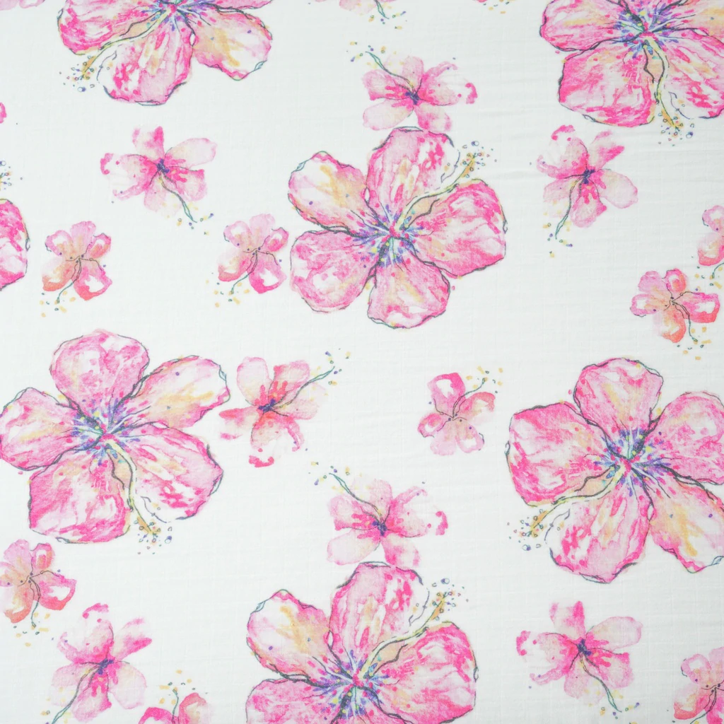 Hibiscus Kiss Muslin Swaddle Blanket