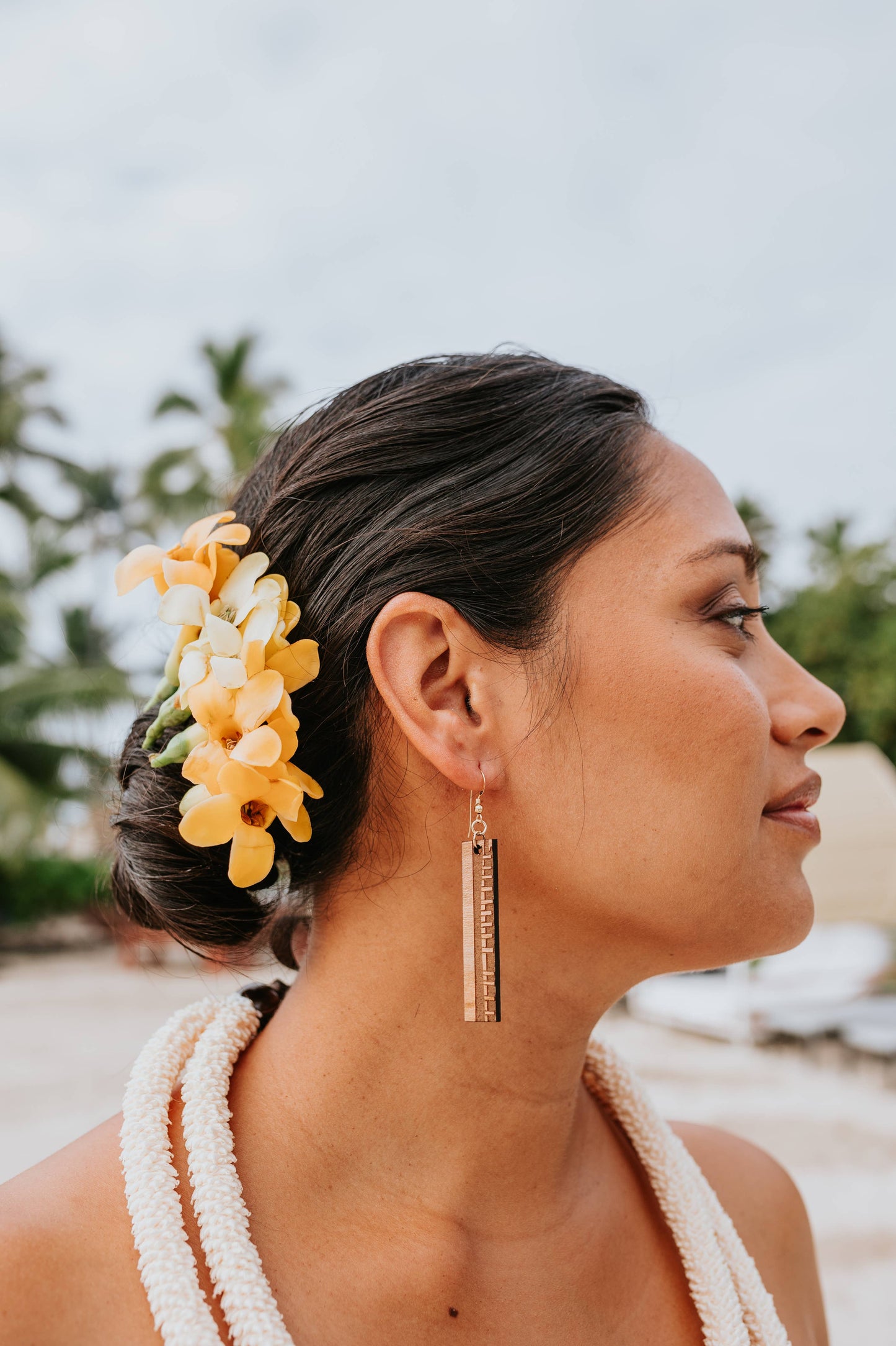 Hōlua Long Earrings: Cherry Wood