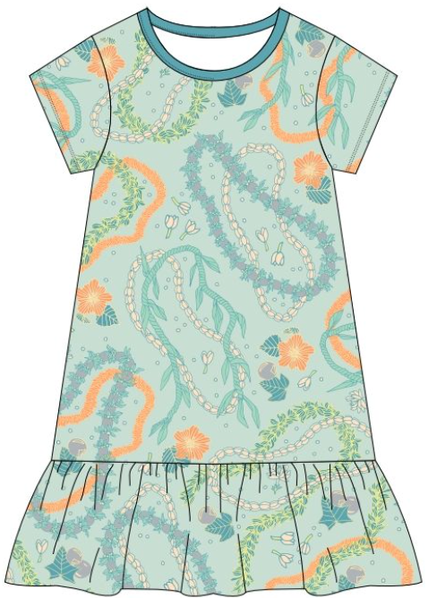 Lei Stand Ruffle Hem Bamboo T-Shirt Dress