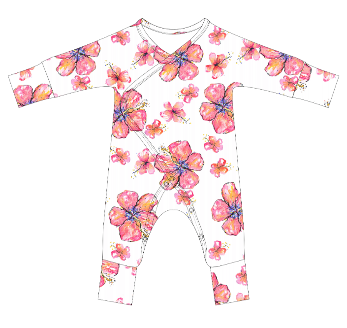 Hibiscus Kiss Bamboo Newborn Coverall