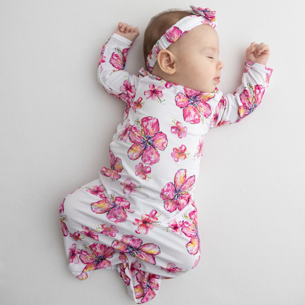 Coco Moon: Hibiscus Kiss Bamboo Layette Gown