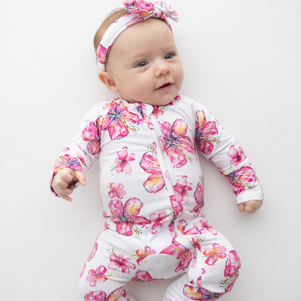 Coco Moon: Hibiscus Kiss Bamboo Newborn Coverall