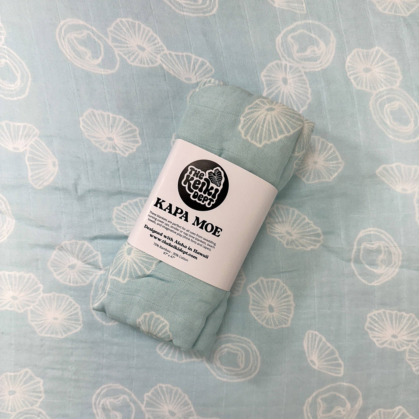 Hawaiian Blue Opihi Shells Bamboo Muslin Swaddle Blanket