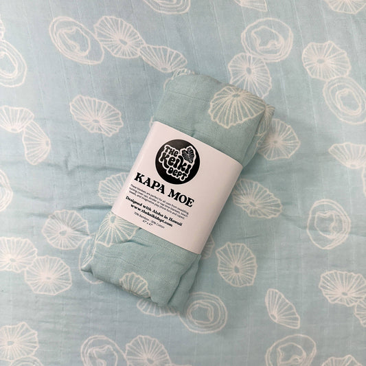 Hawaiian Blue Opihi Shells Bamboo Muslin Swaddle Blanket