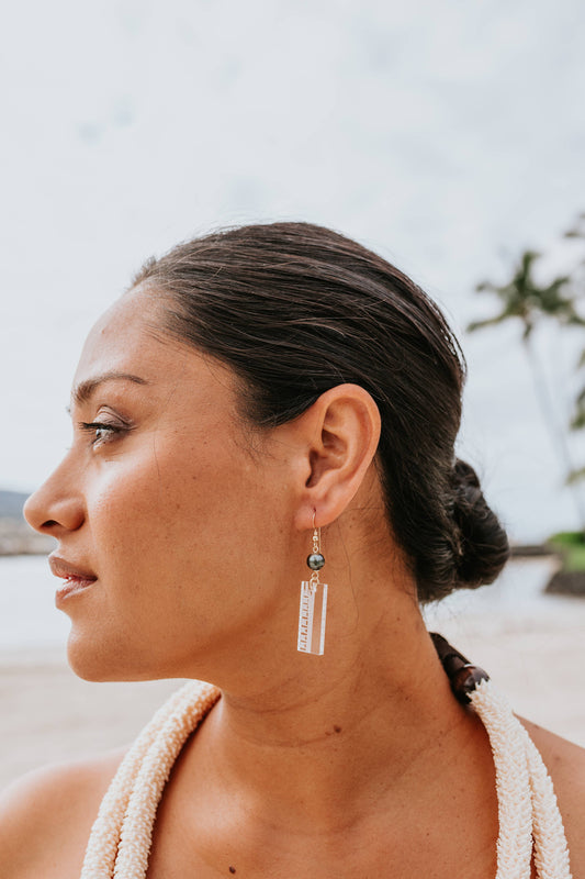 Hōlua Long Earrings: Cherry Wood