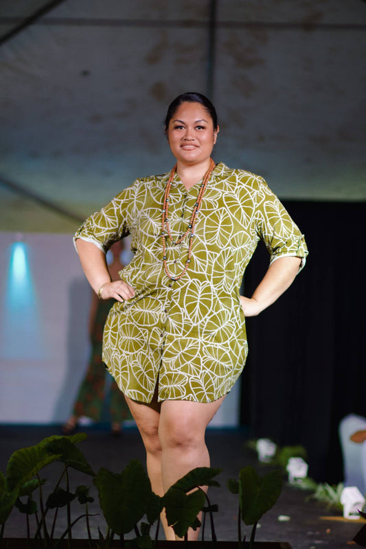 Aloha Shirt Dress ~ Lo'i Kalo X Gold