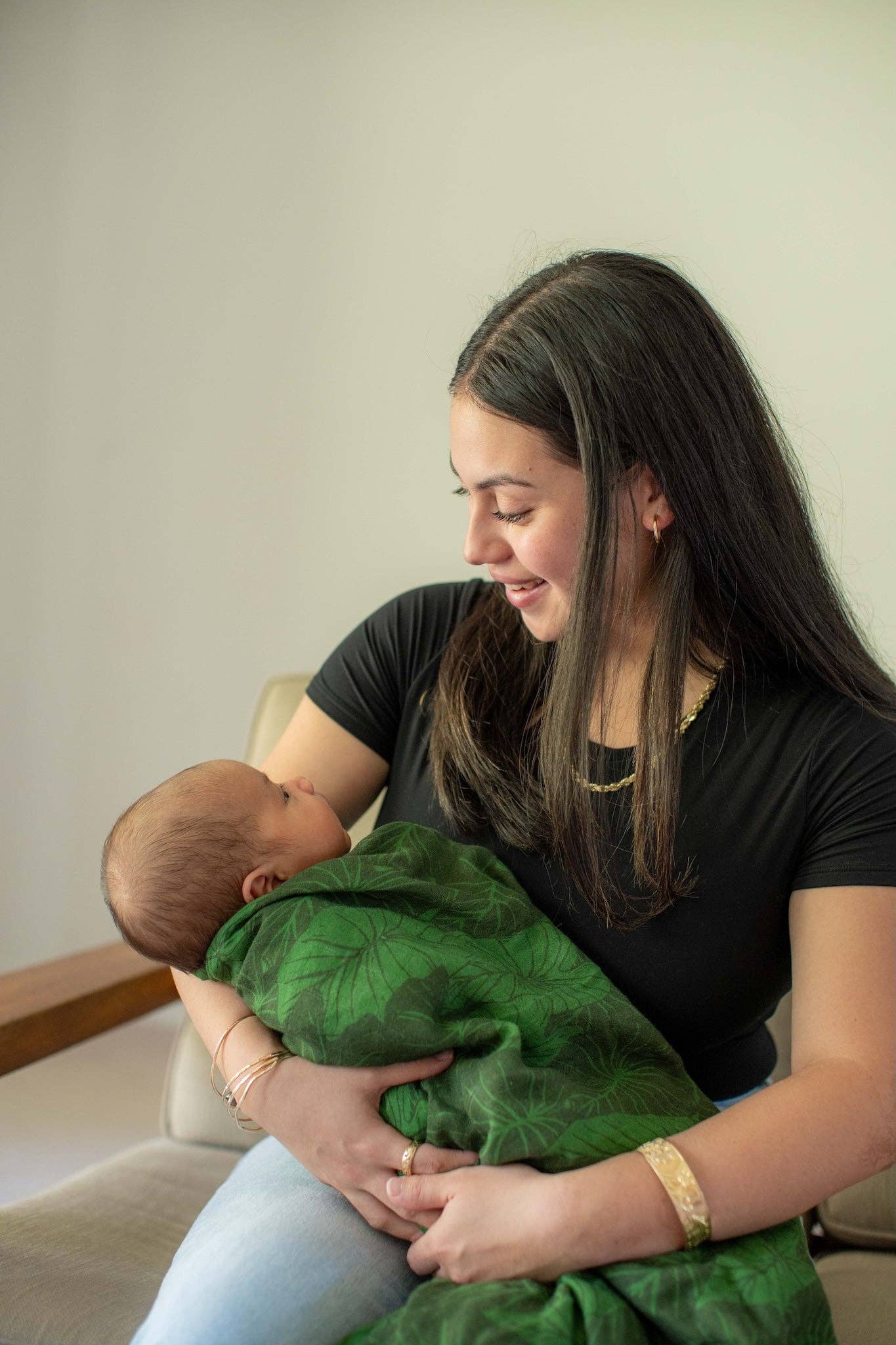 Green Loʻi Kalo Bamboo Muslin Kapa Moe (Swaddle Blanket)