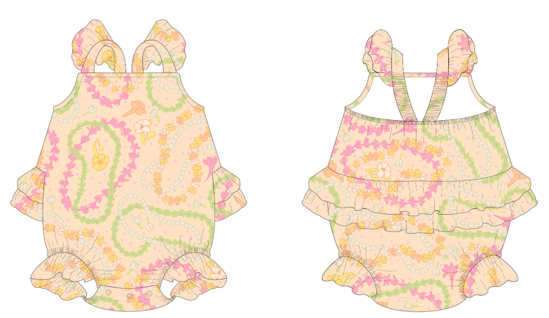 Lei Day in Sand Baby Bamboo Ruffle Romper