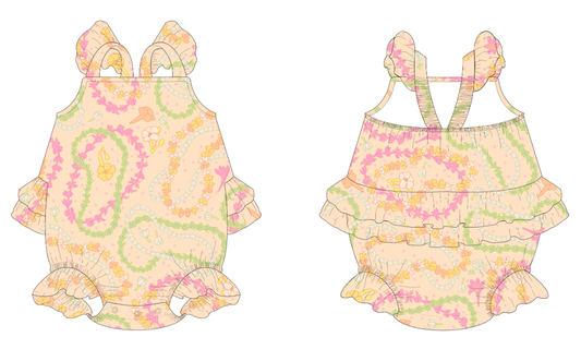 Lei Day in Sand Baby Bamboo Ruffle Romper