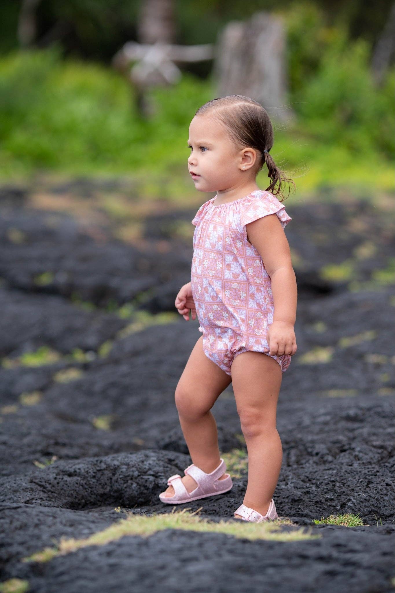 Pink Kuiki Naupaka Bamboo Pua Flutter Bodysuit