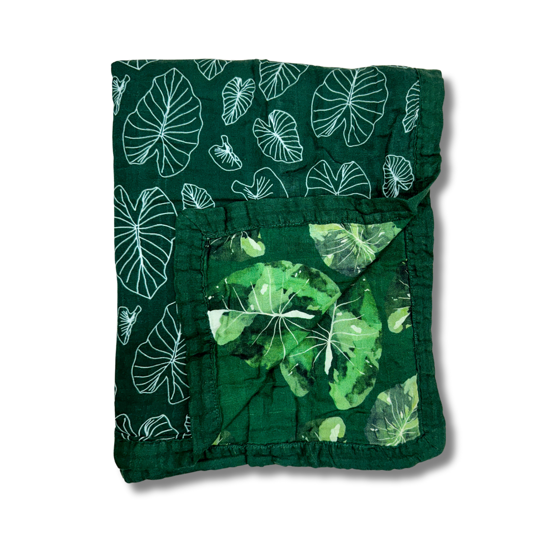 Hawaiian Kalo Lover Nanea Bamboo Muslin Throw Quilt