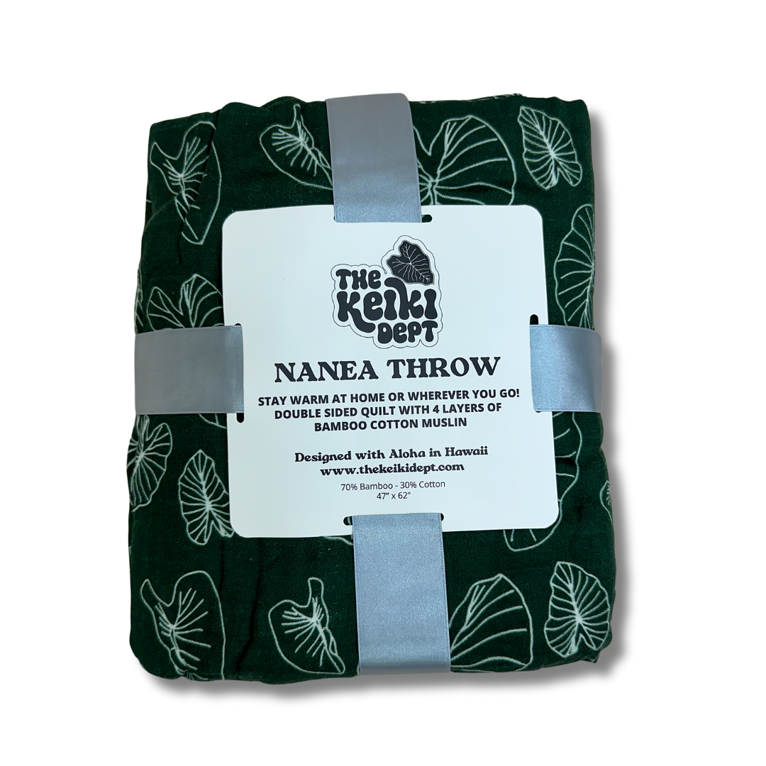 Hawaiian Kalo Lover Nanea Bamboo Muslin Throw Quilt