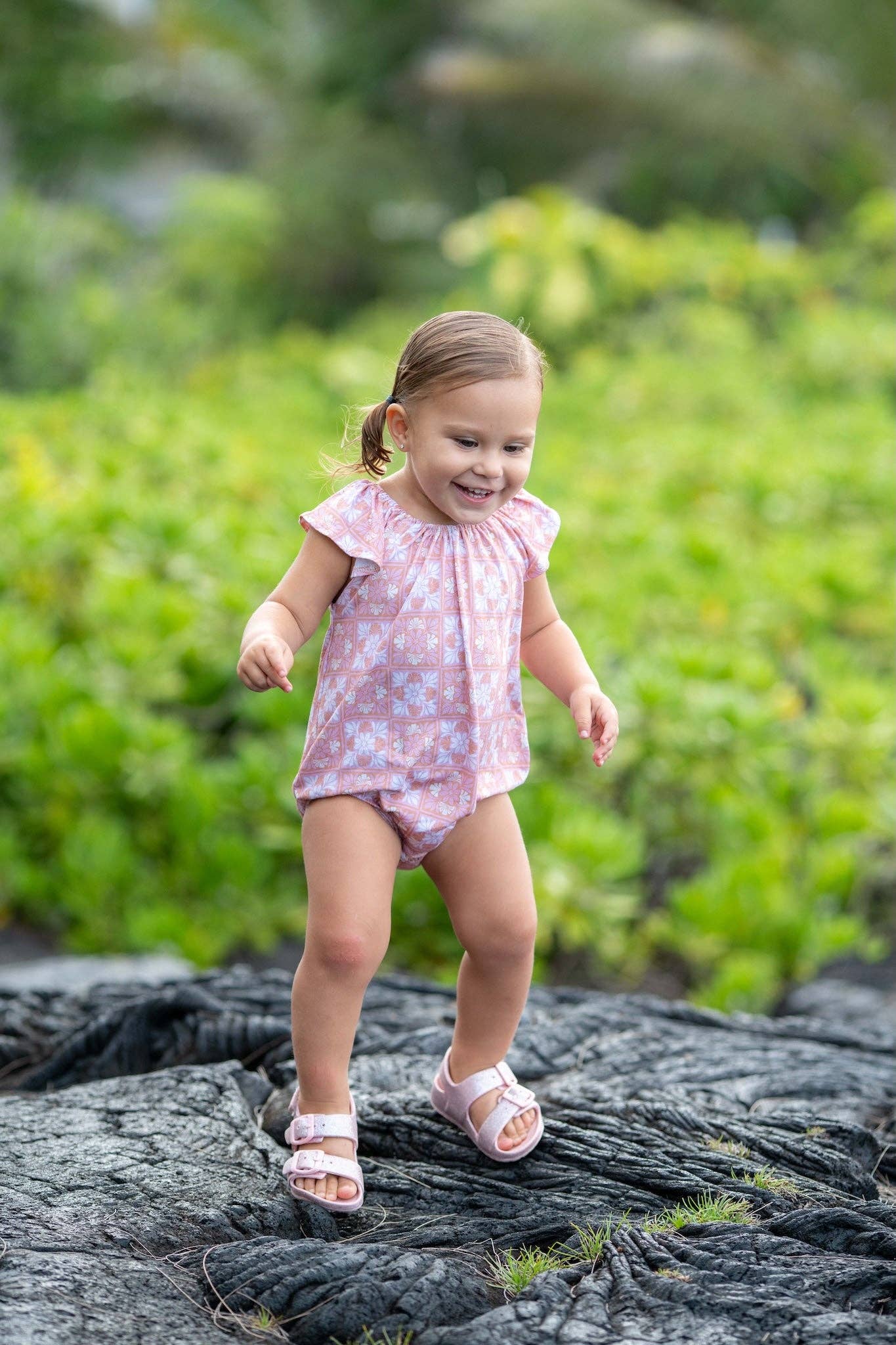 Pink Kuiki Naupaka Bamboo Pua Flutter Bodysuit