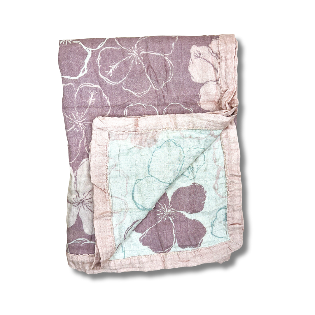 Hawaiian Kokio Hibiscus Nanea Bamboo Muslin Throw Quilt