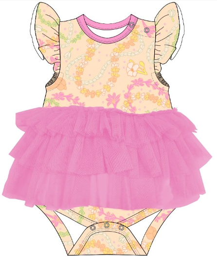 Lei Day in Sand Kids Flutter Sleeve Tutu Onesie