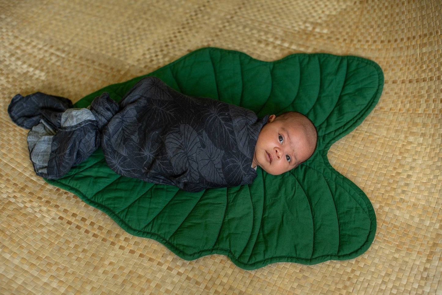 Black Loʻi Kalo Bamboo Muslin Kapa Moe (Swaddle Blanket)