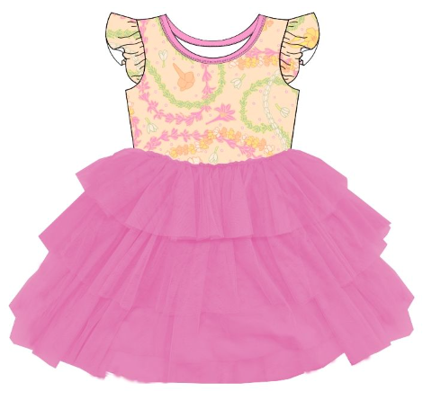 Lei Day in Sand Flutter Sleeve Tutu Dress