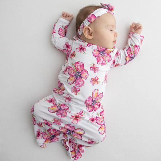 Coco Moon: Hibiscus Kiss Bamboo Layette Gown