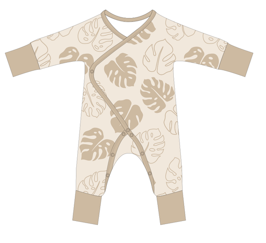 Toasted Monstera Bamboo Newborn Wrap Coverall