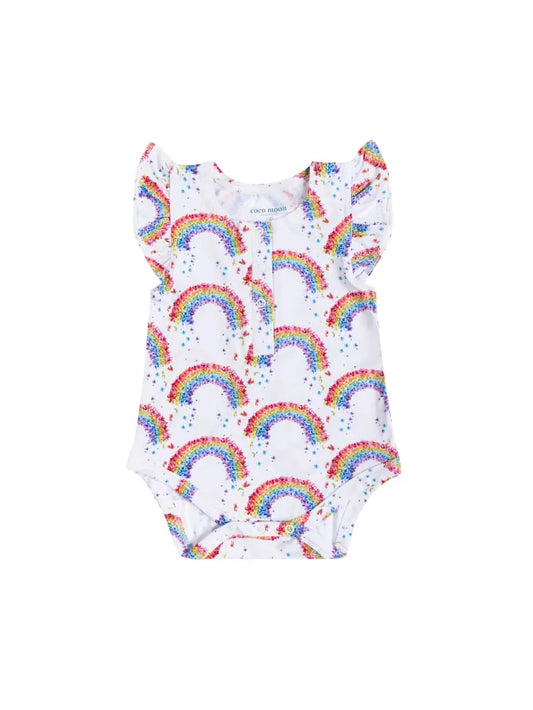 Coco Moon: Flower Shower Bamboo Flutter Sleeve Onesie 0-6